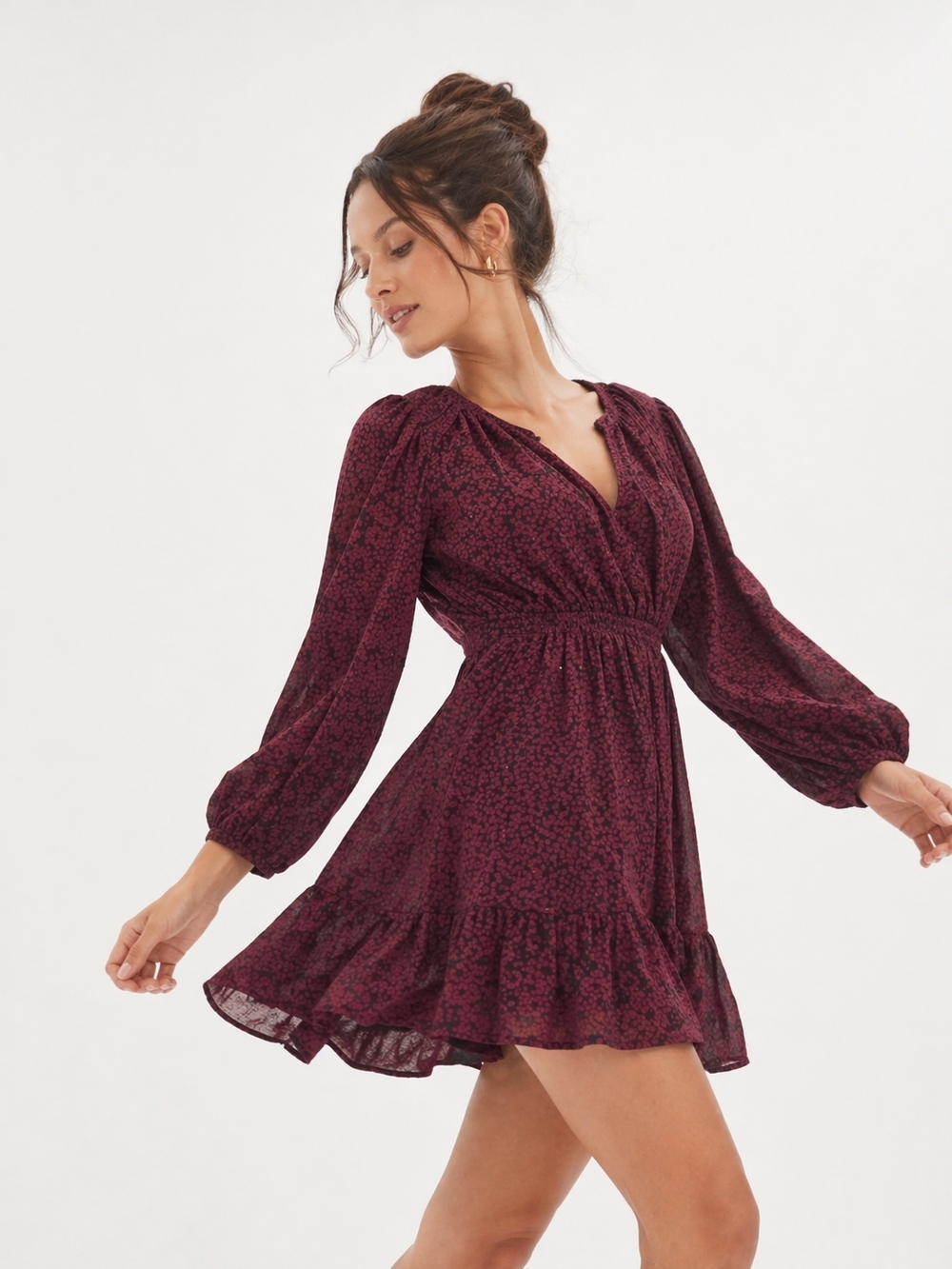 Madewell Floral Mini Dress Burgundy Long Sleeve XS